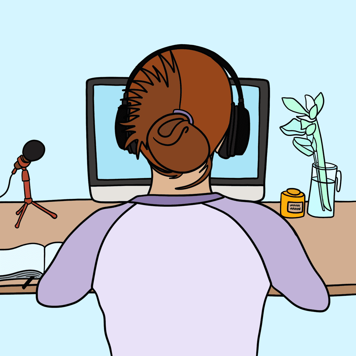 Person practicing the shadowing technique (Language Learning)