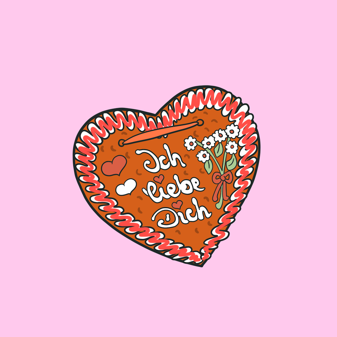 gingerbread heart with the romantic phrase "I love you"" in German