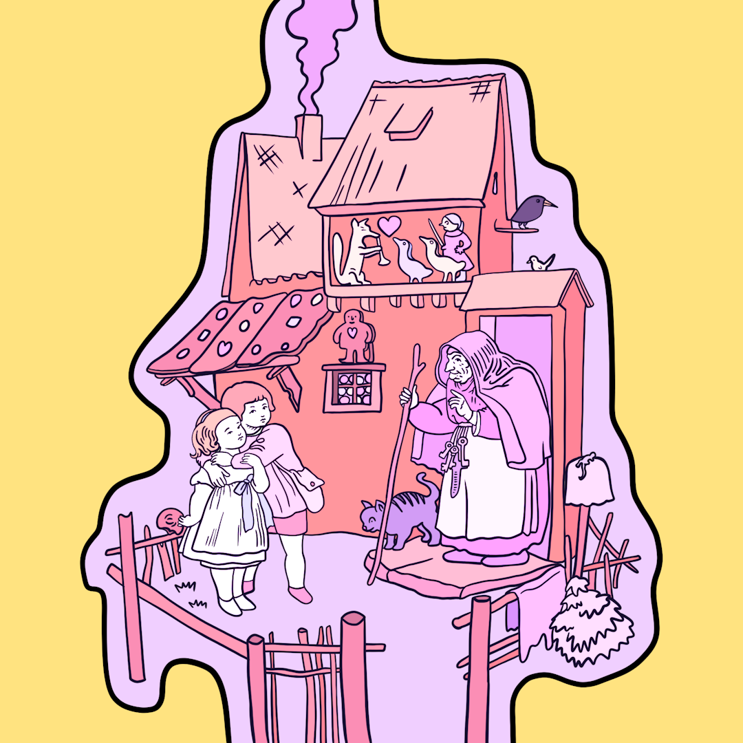 illustration of witches house from Hansel and Gretel fairytale